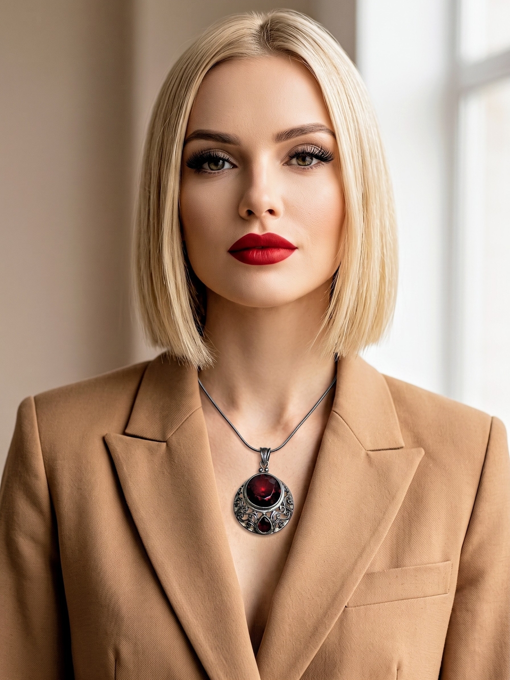 Vintage-Style Silver Pendant with Genuine Garnet Gemstone